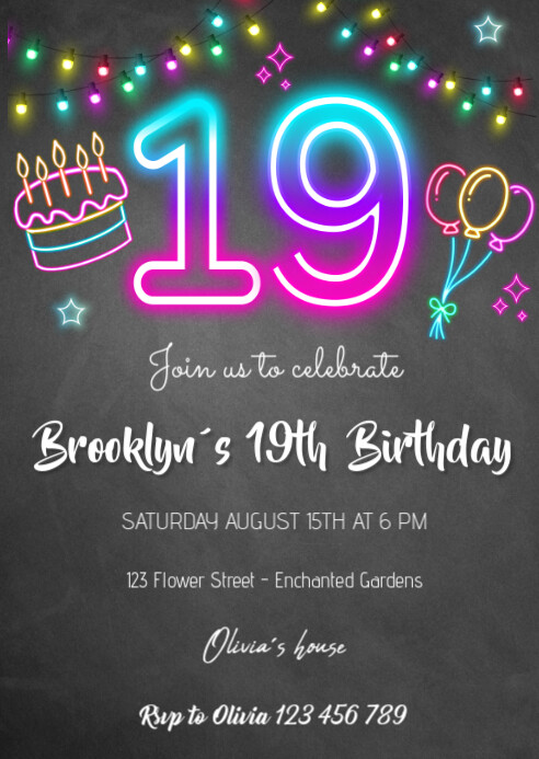 Copy of NEON 19TH Birthday Invitation | PosterMyWall