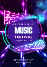 Neon 4th July Independence Day Music Festival Ad Flyer Template Design A2