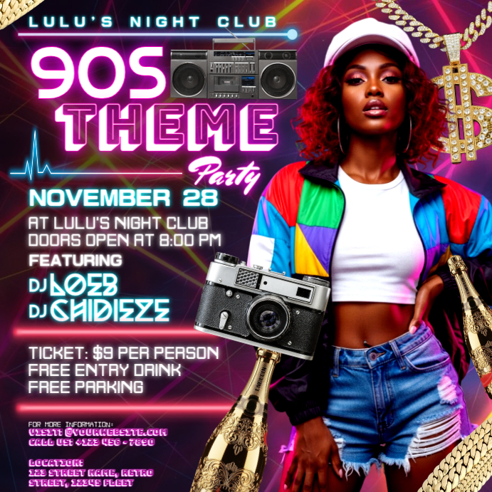 Neon 90’s Theme Party Bash Instagram Post template