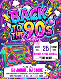 Neon 90s Party Flyer Folheto (US Letter) template