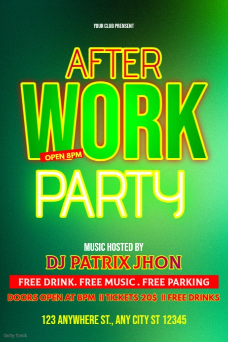 Green After Work Party Posters Template | PosterMyWall