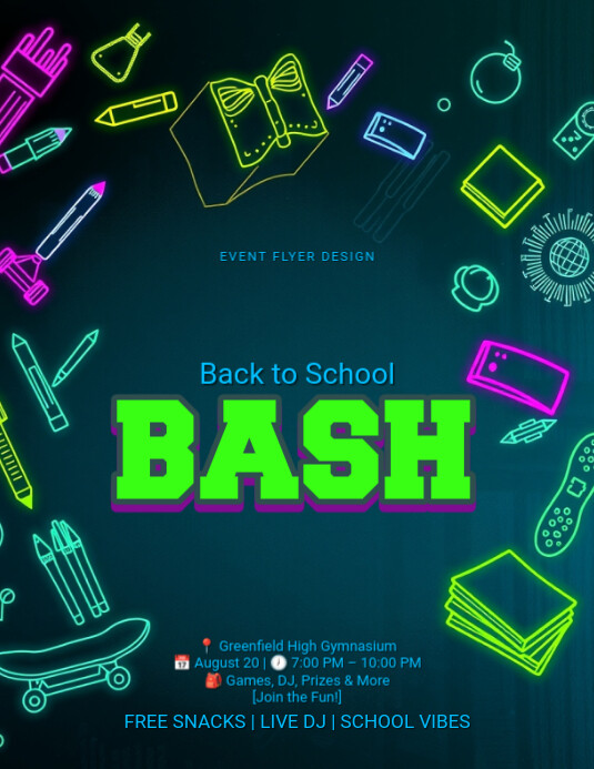 Neon Back To School Bash Flyer Template