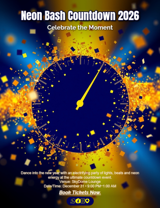Neon Bash New Year Countdown Flyer Template Pamflet (Letter AS)