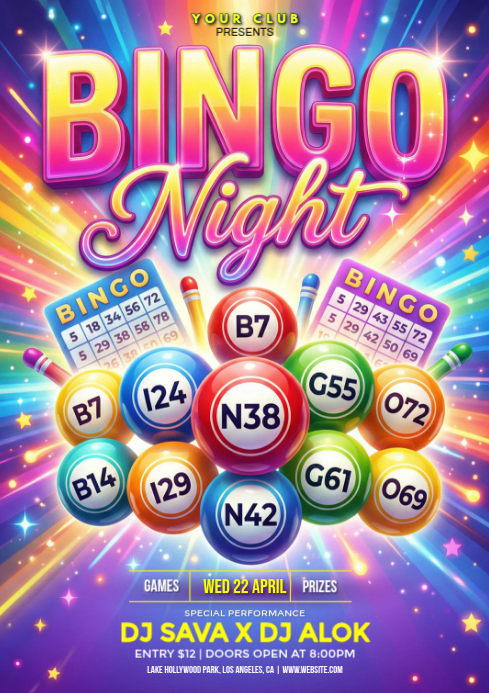 Neon Bingo Night Event A4 Template | PosterMyWall
