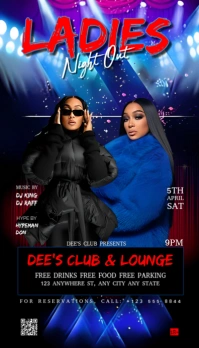 Neon Black And Blue Background Gradient Ladies Night Out  Business Card Visitekaartje template
