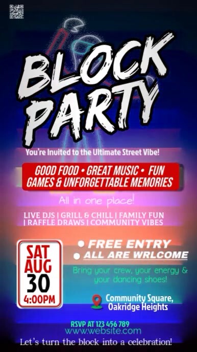 Neon Block Party Vibes Digital Display (9:16) template