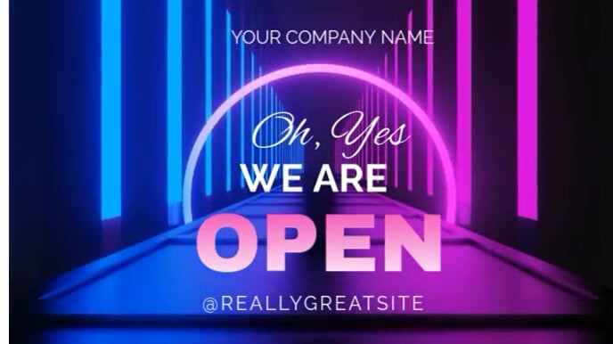 Neon Blue And Pink Neon Oh Yes We Are Open Video Template  Digital Display (16:9)
