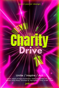 Neon Charity Drive Poster Design template