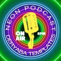 Neon Circle Microphone Karaoke Podcast Logo template