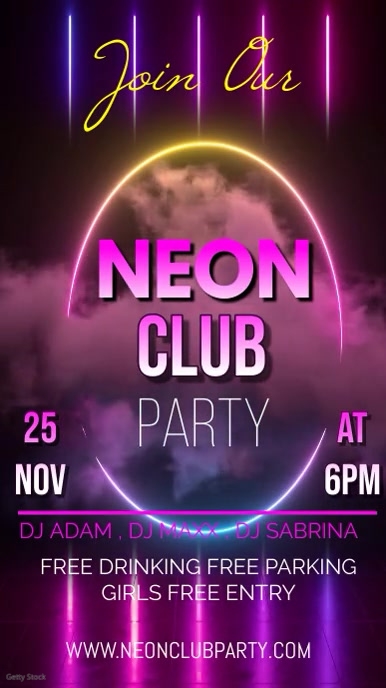 NEON CLUB PARTY Ecrã digital (9:16) template