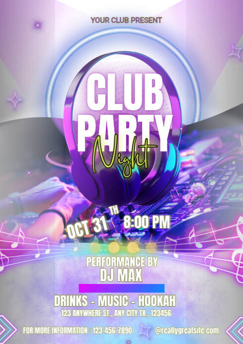 Purple Club Party A4 Template | PosterMyWall