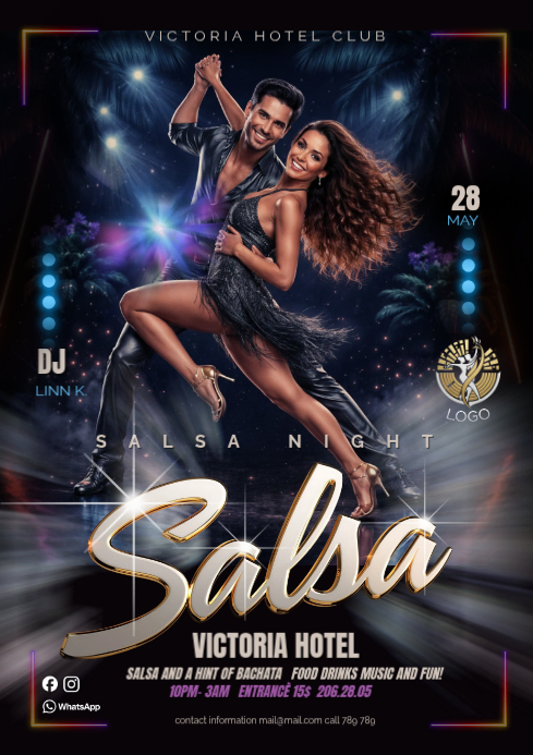 Plantilla de neon cnight club salsa latin poster | PosterMyWall