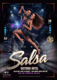 Black neon cnight club salsa latin poster A4 Template