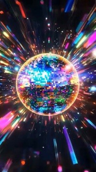 Neon Cosmic Disco Burst Video  Digital Display (9:16) template