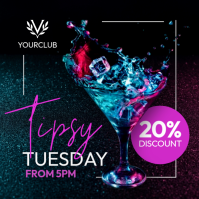 Neon Cyberpunk Nightclub Ad - Tipsy Tuesday Cocktail Splash Promo Instagram 帖子 template