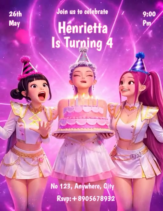 Neon Demon Hunters Birthday Invitation Flyer (us Letter) Template ...
