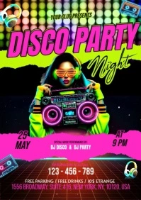 Neon Disco Party A4 template
