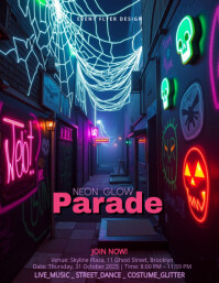 Neon Electric Halloween Street Flyer Template For Glow Costume Parades And Music Nights