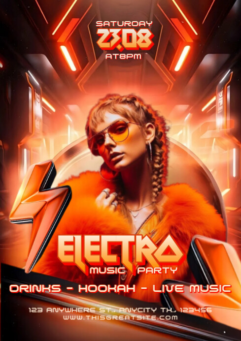 Neon Electro Music Party A4 template