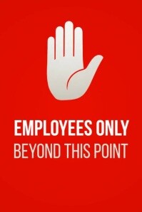 Neon Employees Only Beyond This Point” Restriction Sign – Red Background With Hand Stop Icon Poster template