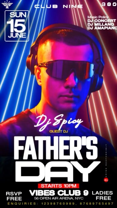 Neon Father's Day Bash  Digital Display (9:16) template