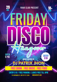 Neon friday disco hangover poster A4 template