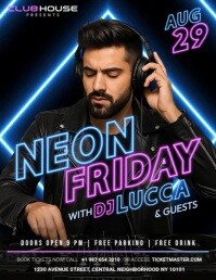 Neon Futuristic Friday Night Vibes Club Party Flyer Template Instagram Post