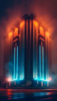 Neon Futuristic Neon Building At Night – Cyberpunk City Background Digital Display (9:16) template