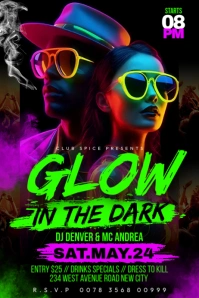 Neon Glow in the dark night concert festival ladies Dj club party flyer template Instagram post Poster