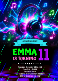 Blue Dj Party Invitation A6 Template | PosterMyWall