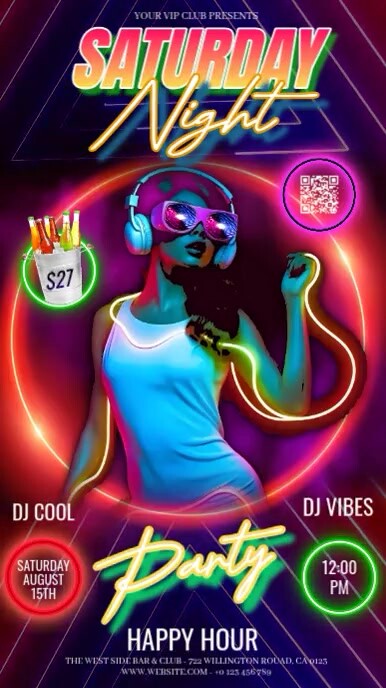 Neon Glow Party Night  Instagram Story Instagram-verhaal template