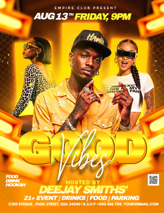 Neon Good Vibes Party Invitation Template Flyer (us Letter)