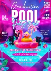 Neon Graduation Pool Party Bash A6 template