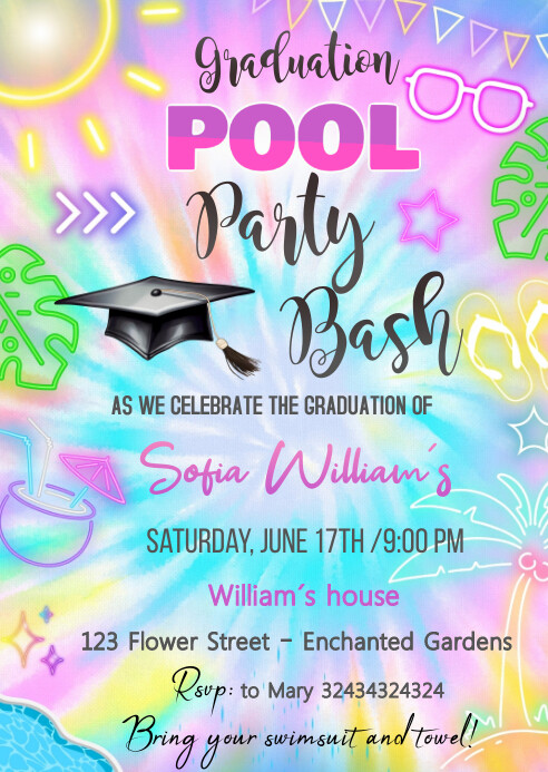 Graduation Pool Party Invitation Blank Graduation Party Invitation
