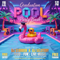 Neon Graduation Pool Party Square Video Kwadrat (1:1) template