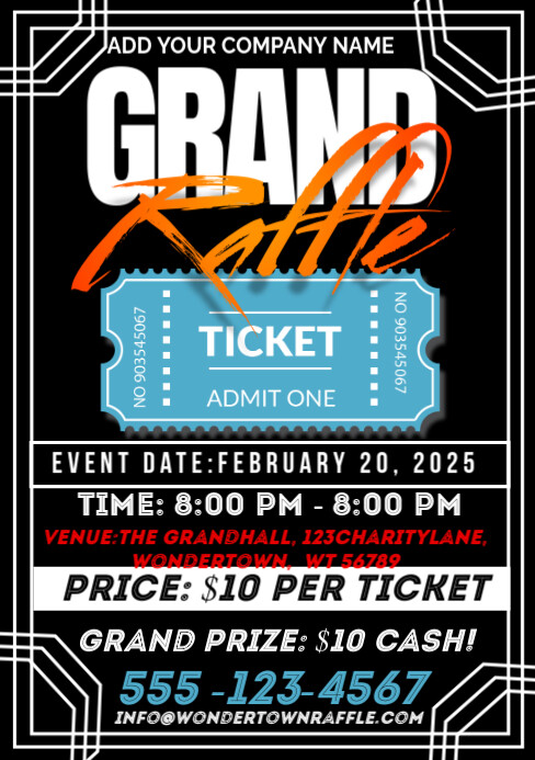 Neon Grand Raffle Ticket A5 Template | PosterMyWall