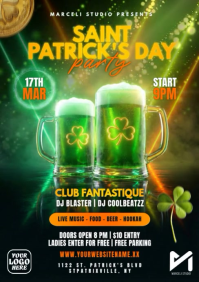 Neon Green St. Patrick's Day Club Party Video Flyer A4 template