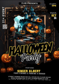 Neon Halloween Party Flyer A1 template