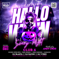 Neon Halloween Scary Night Party Square (1:1) template