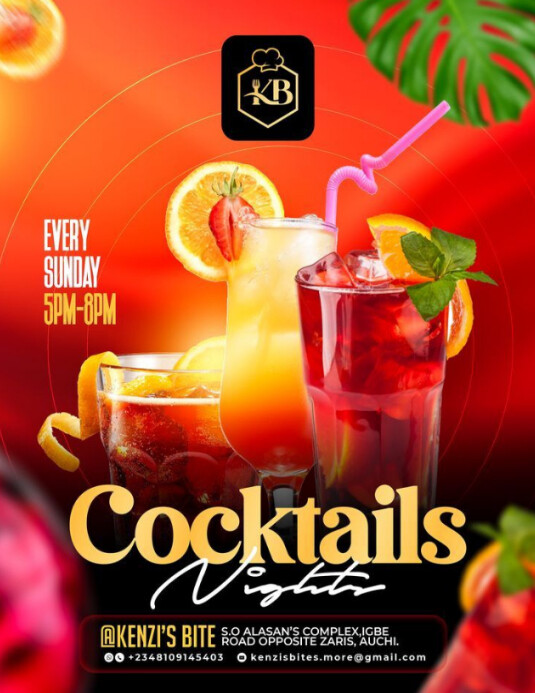 Neon Happy Hour Cocktail Flyer (us Letter) template