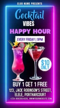 Neon Happy Hour Cocktail Instagram Story Instagram-verhaal template