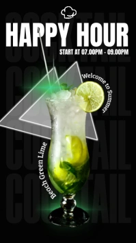 Neon Happy Hour Cocktail Instagram Story template