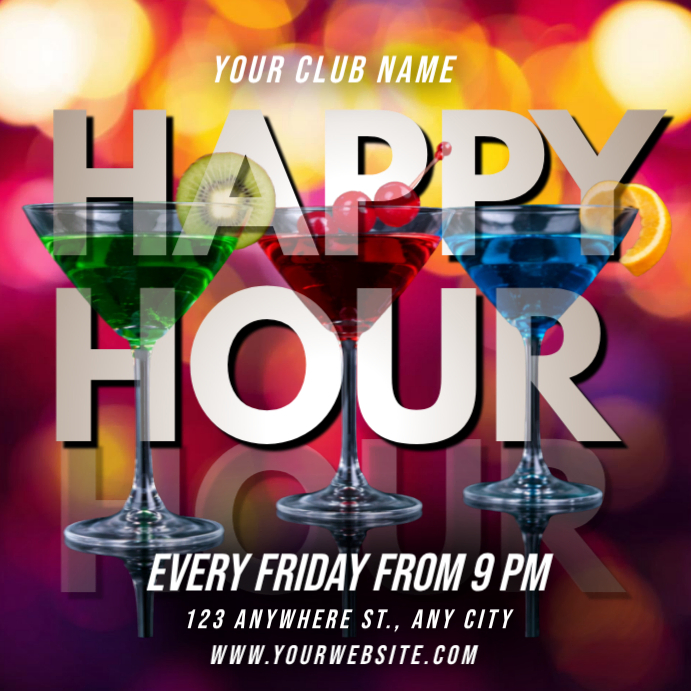 Neon Happy Hour Event Instagram Post Template | PosterMyWall