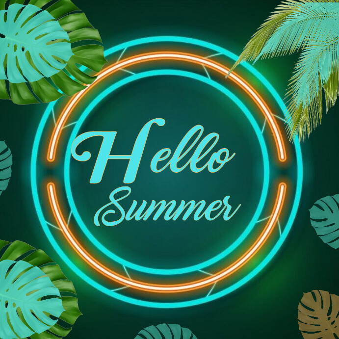 Neon Hello Summer Beautiful Background Templa Instagram Post template