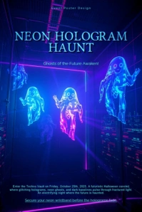 Neon Hologram Haunt Halloween concert poster template Póster