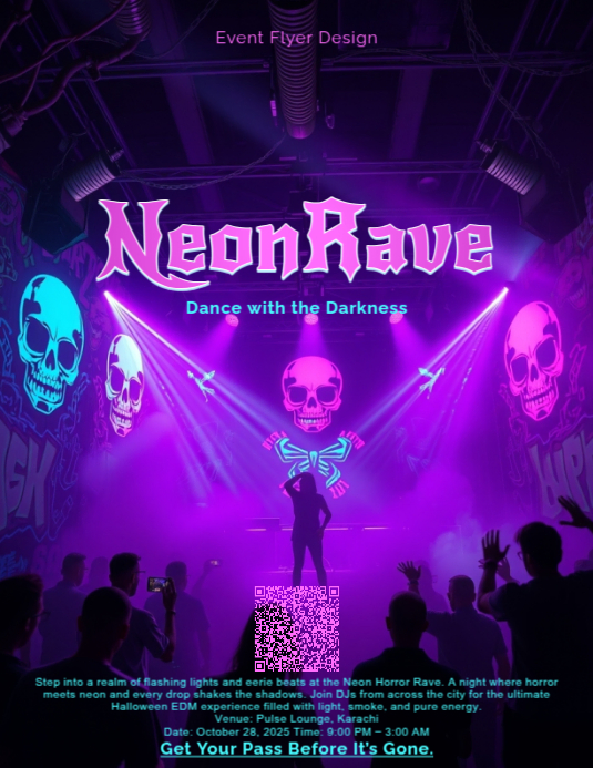 Neon Horror Rave Flyer Template – Cyberpunk Halloween Club Party Design ...
