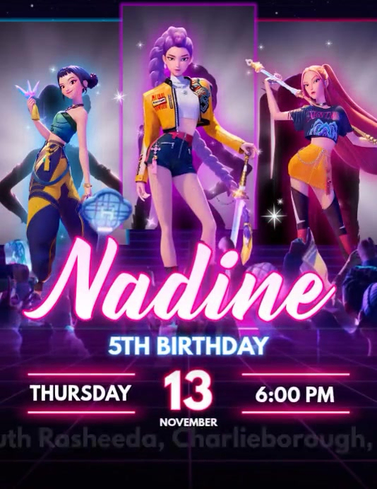 Neon Huntrix Kpop Demon Hunters Birthday Invitation Video Template ...