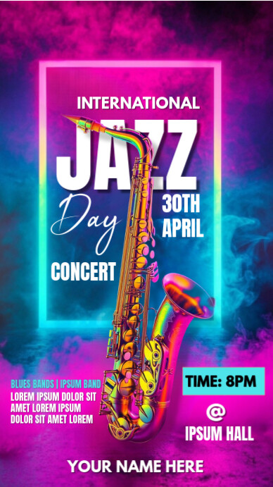 Neon International Jazz Day  Instagram Story template