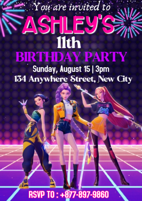 Copy of Neon K Pop Demon Hunters Birthday Party Invitation Flyer A4 ...