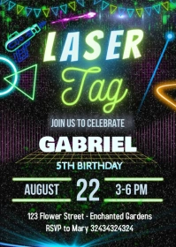 Neon Laser Tag Birthday Invitation A6 template